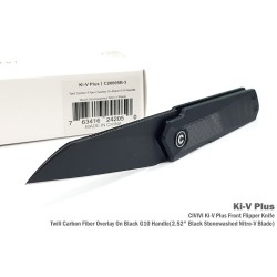 Couteau CIVIVI Ki-V Plus Black Manche G10/FCarbone Lame Acier Nitro-V IKBS Linerlock Clip CIVC20005B3 - Livraison Gratuite