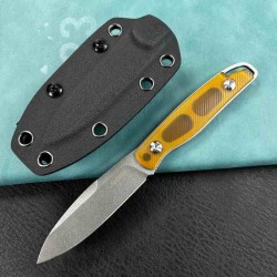 Couteau Kubey Dust Devil Yellow Manche Ultem Lame Acier 14C28N Beadblast Etui Kydex KUB357C - Livraison Gratuite