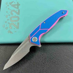 Couteau Kubey RBC-1 Outdoor Blue Pink Manche G10 Lame Acier 14C28N Beadblast IKBS Linerlock Clip KUB373C - Livraison Gratuite