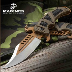 Couteau United Cutlery USMC Desert Ops A/O Lame Acier 3Cr13 Manche TPR/TPU Linerlock Clip UC3622 - Livraison Gratuite