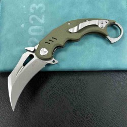 Couteau Kubey Wrath Karambit Green Manche G10 Lame Acier 14C28N IKBS Linerlock Clip KUB261B - Livraison Gratuite