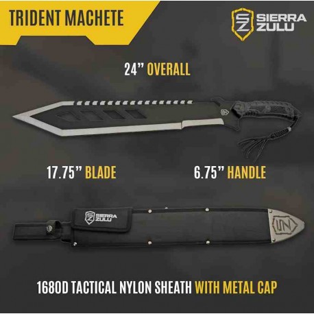 Sabre Sierra Zulu Trident Machete Lame Acier 3Cr13 Manche ABS Etui Ballistic Nylon SZ5606 - Livraison Gratuite