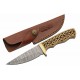 Couteau Damas Celtic Band Hunter Lame 256 Couches Manche Bois Etui Cuir DM1388 - Livraison Gratuite