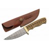Couteau Damas Celtic Band Hunter Lame 256 Couches Manche Bois Etui Cuir DM1388 - Livraison Gratuite