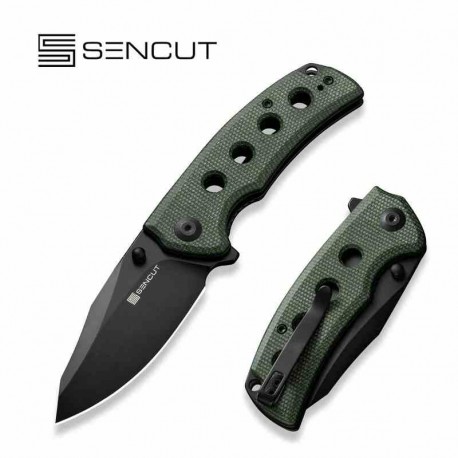 Couteau Sencut Excalis Green Micarta Lame Acier 9Cr18MoV Tanto Reverse Blk IKBS Liner Lock Clip S230683 - Livraison Gratuite