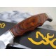 Couteau de Chasse Browning Skinner Manche Bois Lame Acier Inox Etui Nylon BR0487 - Livraison Gratuite