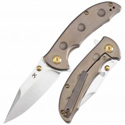 Couteau Kansept Rei Orange Peel Bronze Manche Titane Lame Acier CPM-20CV Drop Point IKBS Framelock K1061A2 - Livraison Gratuite