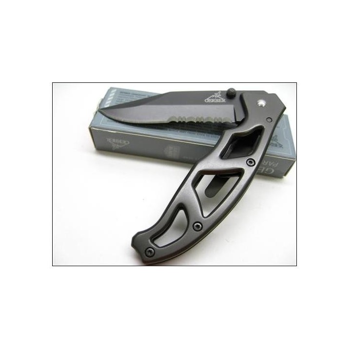 Couteau Gerber Paraframe I Acier Carbone Titane Serrated Edge Manche Acier G8445 - Livraison Gratuite
