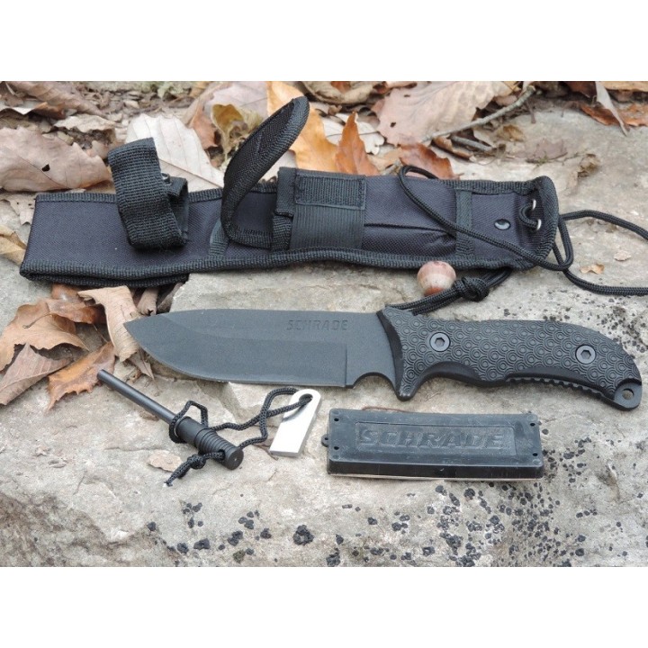 Couteau de Survie Schrade Frontier Carbone 1095 Manche TPE Etui Nylon SCHF36 - Livraison Gratuite