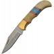 Couteau Damas Manche Turquoise/Os Lame Acier 128 Layers Lock back Etui Cuir DM1362 - Livraison Gratuite
