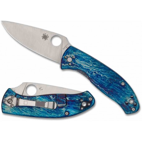 Couteau Spyderco Tenacious Blue Titanium Lame Acier D2 Framelock Clip SC122TIBLD2P - Livraison Gratuite