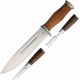 Set de 3 Pièces Bowie + Fourchette + Couteau Dépecer Lame Acier Inox Manche Bois Etui CUir AH020 - Livraison Gratuite