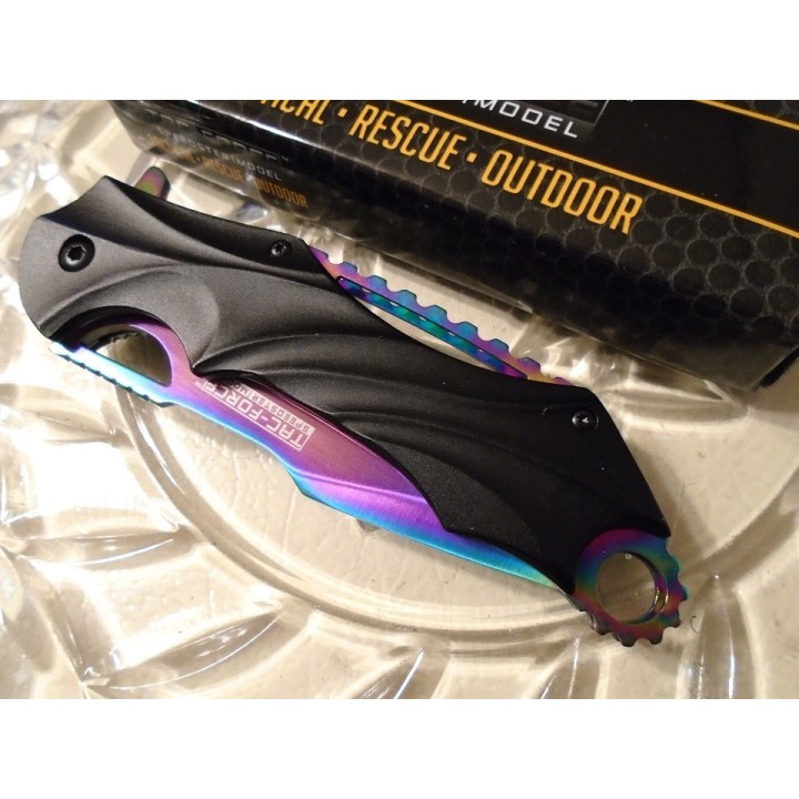 Couteau Tac Force Linerlock A/O Rainbow Lame Acier Inox Manche Alu TF858RB - Livraison Gratuite