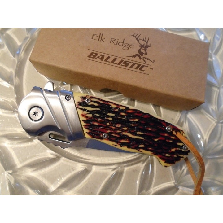 Couteau Elk Ridge Linerlock A/O Lame Acier 440 Manche Abs Façon Os ERA003I - Livraison Gratuite