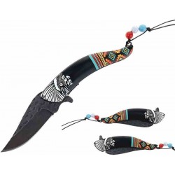 Lot de 2 Couteau Semi Automatique Indien Native Spirit Chef Lame Acier Inox Manche Avec Perles STT27026BK - Livraison Gratuite