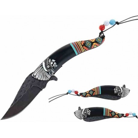 Lot de 2 Couteau Semi Automatique Indien Native Spirit Chef Lame Acier Inox Manche Avec Perles STT27026BK - Livraison Gratuite