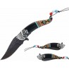 Lot de 2 Couteau Semi Automatique Indien Native Spirit Chef Lame Acier Inox Manche Avec Perles STT27026BK - Livraison Gratuite