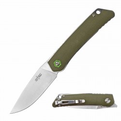 Couteau S-TEC Kangaroo Green Lame Acier Sandvik 14C28N Manche G10 Clip Linerlock STTS501GN - Livraison Gratuite