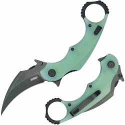 Couteau Kubey Rogue Recurve Karambit Jade Lame Acier 14C28N Manche G10 IKBS Clip KUB298E - Livraison Gratuite