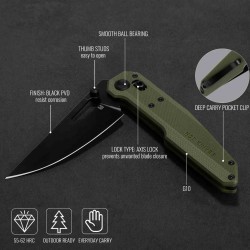 Couteau Hightron Sharplyn OD Green Lame Acier 14C28N Blk Manche G10 Axis Lock HTK01GRN - Livraison Gratuite