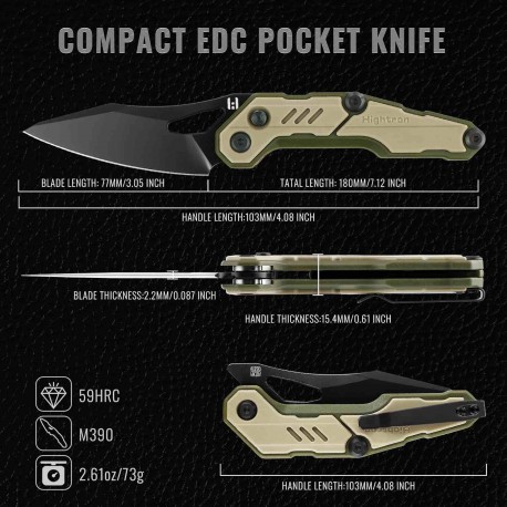 Couteau Hightron SPECTRON Lame Acier M390 Sheepsfoot Manche FRN Axis Lock Clip HTK04KHK - Livraison Gratuite