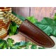 Couteau de Chasse Lame Acier Damas 256 Couches Manche Bois Etui Cuir DM1218 - Livraison Gratuite