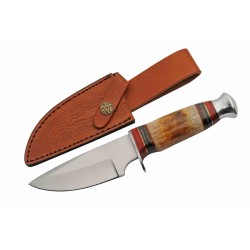 Couteau de Chasse Cave Bone Lame Acier Inoxydable Manche Os Étui Cuir PA203490 - Livraison Gratuite