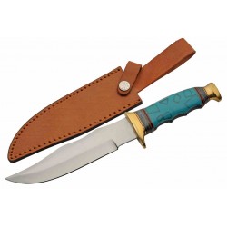 Couteau Bowie Turquoise Lame Acier Inoxydable Manche Résine Étui Cuir PA3451 - Livraison Gratuite