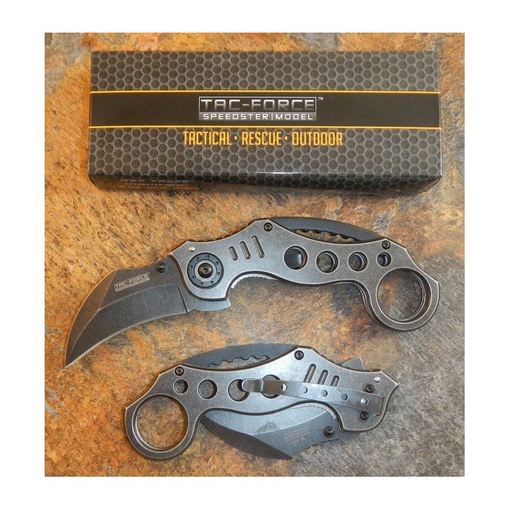 Couteau Karambit Tac Force Black Stonewash A/O Acier 440 Manche Acier Stonewash TF578SW - Livraison Gratuite