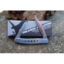 Lot de 2 Couteau Silver Falcon 2 Lames Clip Point & Pen Acier VG-10 Manche Acier Slip Joint SF593 - Livraison Gratuite