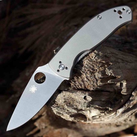 Couteau Spyderco Tenacious R.I.L. TI Gray Lame Acier 8Cr13MoV Manche Titane Frame Lock SC122TIP - Livraison Gratuite