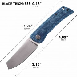 Couteau Petrified Fish Flavorist Blue Lame Cleaver Acier K110 Satin Manche Micarta Liner Lock PFKE05BMP - Livraison Gratuite