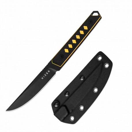 Couteau Kizer Kwaiken Lame Trailing Point Acier Nitro-V Noir/Jaune Manche G10 Etui Kydex KI1066A3 - Livraison Gratuite