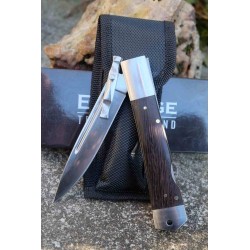 Lot de 2 Couteau ElitEdge Dague Pliant Lame Acier 440C Manche Bois Lockback Etui Nylon EE10001DW - Livraison Gratuite