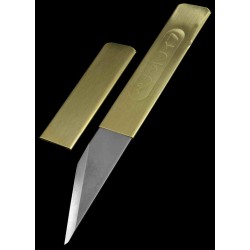 Lot de 3 Couteau Japonais Yoshiharu Penanto Kiridashi Lame Acier Inox Manche Laiton Étui Laiton YSH01 - Livraison Gratuite