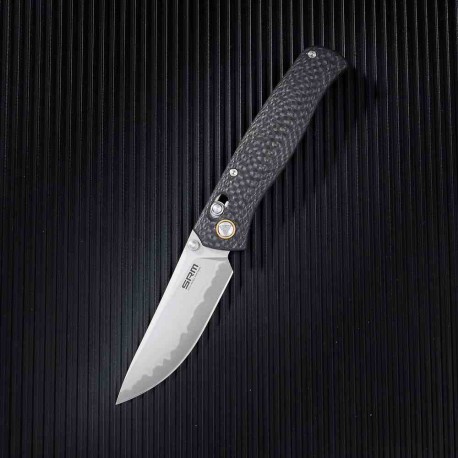 Couteau SRM Medal 255L-CB2 Lame Acier Laminé 140Cr Manche Fibre de Carbone Axis Lock Ambi Clip SRM255LFB2 - Livraison Gratuite