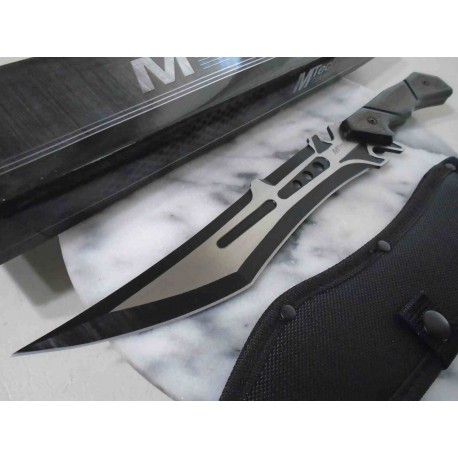 Couteau Tech Lame Tanto Acier 3Cr13MoV Manche Bois Noir/Marron Etui Nylon MTFIX003BK - Livraison Gratuite