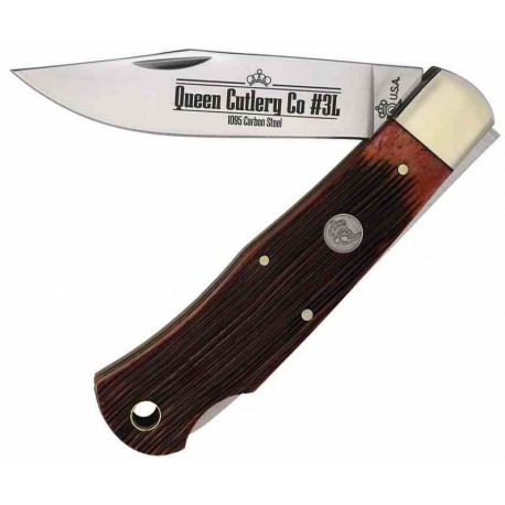 Couteau Queen Amber Winterbottom Bone Lame Clip Point Acier Carbone 1095 Lockback USA QAWB106L - Livraison Gratuite