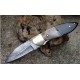 Beau Couteau Damas Lame Sheepfoot 128 Couches Manche Bélier & Résine Fab Artisanale Linerlock - Livraison Gratuite