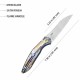 Couteau Kubey Barracuda Flamme Lame Acier M390 Manche Titane Linerlock KIVT Clip KUB299E - Livraison Gratuite