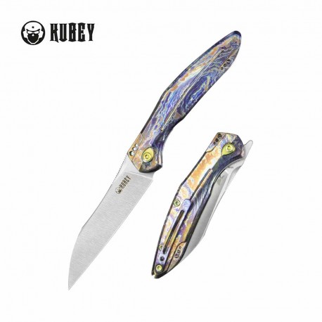 Couteau Kubey Barracuda Flamme Lame Acier M390 Manche Titane Linerlock KIVT Clip KUB299E - Livraison Gratuite