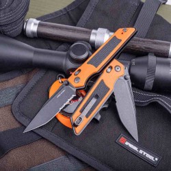 Couteau Real Steel Sacra TAC Manche G10 Orange/Noir Lame Tanto Acier K110 Black Slide Lock KIVT RS7713OB - Livraison Gratuite