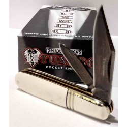 Couteau Rough Ryder Tuxedo Slip Joint Barlow Double Lame Clip/Pen Acier 440 Manche Micarta Blanc RR2669 - Livraison Gratuite