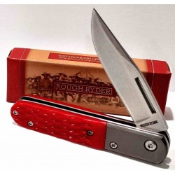 Couteau Rough Ryder Barlow Slip Joint Lame Clip Point Acier Inoxydable Manche Os Jigged Rouge RR2612 - Livraison Gratuite