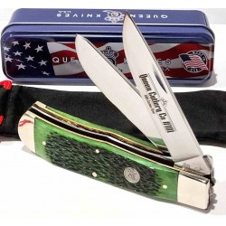 Couteau Queen Cutlery Lames Clip/Spey Acier Carbone 1095 Manche Os Jigged Vert Linerlock USA QGPSB206L - Livraison Gratuite 
