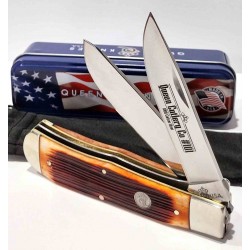 Couteau Queen Cutlery Lame Clip/Spey Acier Carbone 1095HC Manche Os Amber Winter Linerlock USA QAWB206L - Livraison Gratuite 