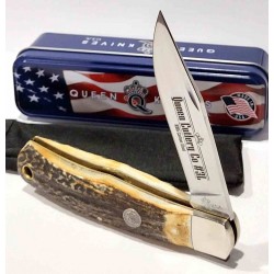 Couteau Queen Cutlery Lame Clip Point Acier Carbone 1095 Manche Bois Cerf Backlock USA QGSH106 - Livraison Gratuite