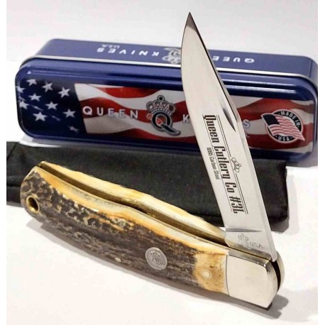 Couteau Queen Cutlery Lame Clip Point Acier Carbone 1095 Manche Bois Cerf Backlock USA QGSH106 - Livraison Gratuite
