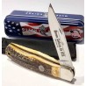 Couteau Queen Cutlery Lame Clip Point Acier Carbone 1095 Manche Bois Cerf Backlock USA QGSH106 - Livraison Gratuite
