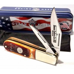 Couteau Queen Cutlery Slip Joint Lame Clip/Spear Acier Carbone 1095 Manche Os Amber Winter USA QAWB281 - Livraison Gratuite